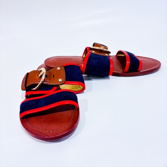 COACH Navy and red flat sandals - Picture 4 of 10